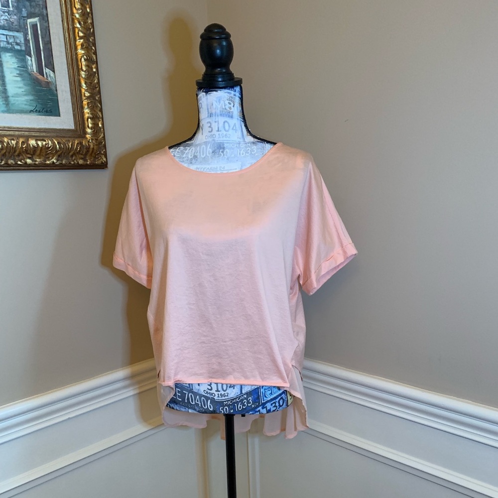 Short sleeved peach top with pleat in back